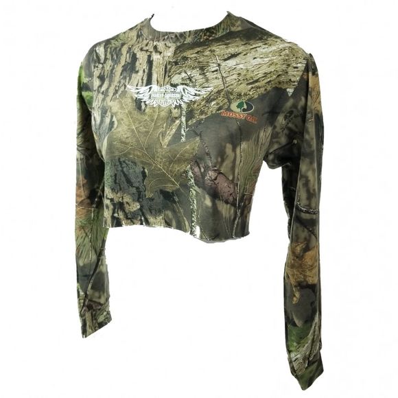 Harley Davidson Motorcycles Camouflage Camo Long Sleeve Crop Top Tee. Size Small - Picture 3 of 6